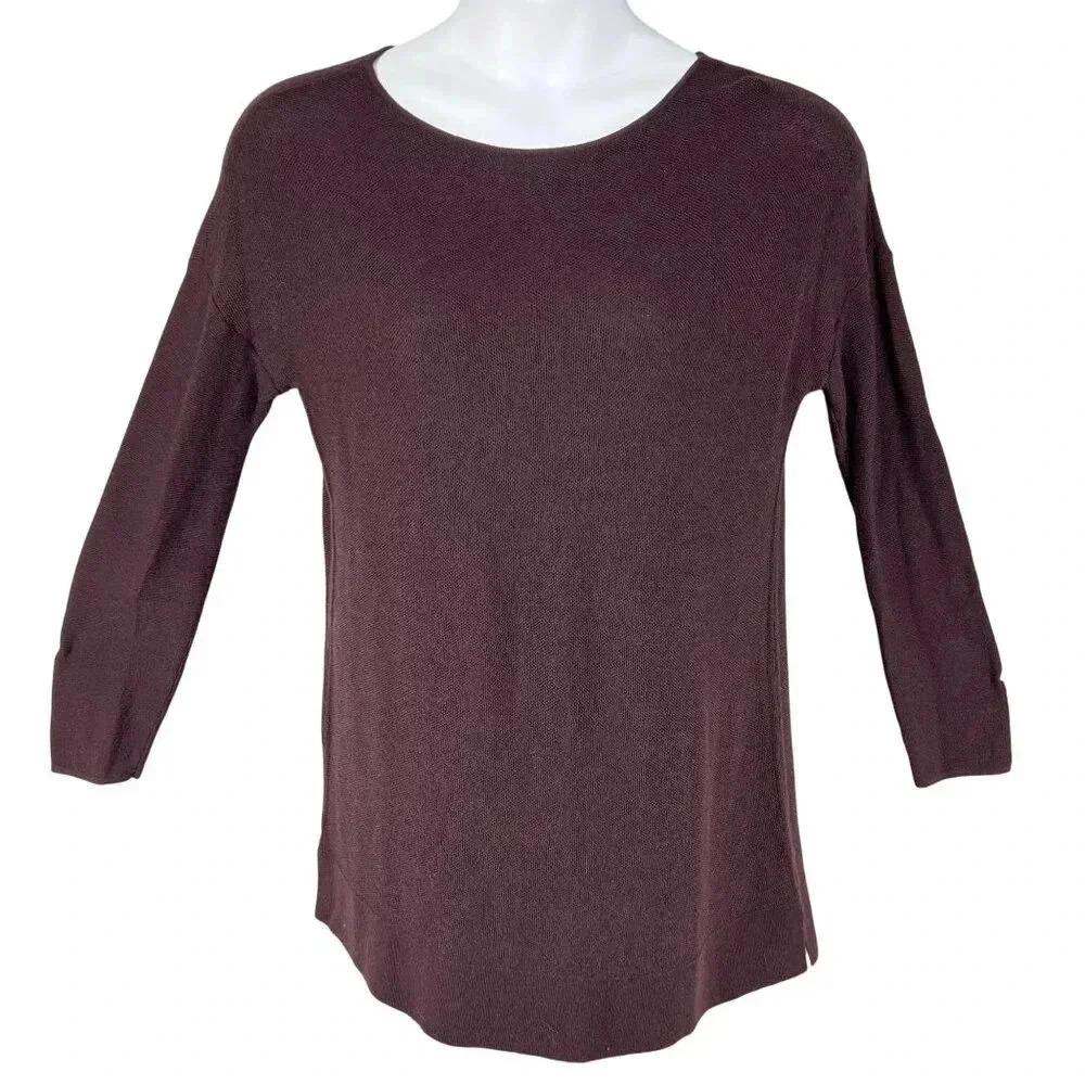 J Jill Womens M Washable  Merino Wool Blend Tunic Waffle Knit Sweater Minimalist